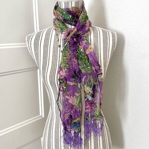 Y2K Sheer Scarf with Fringe Trim Fairy– Purple & Multicolor